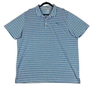 Puma Forever Better Polo Shirt Men's XL Blue White Striped Short Sleeve Collared